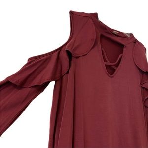 Maroon Cold-shoulder Top